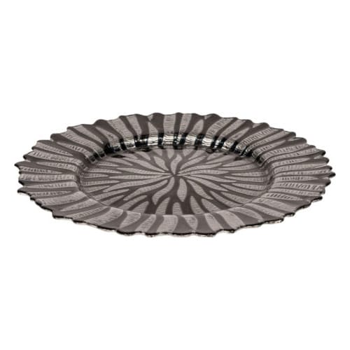 Silver & Navy Petal Burst Glass Charger