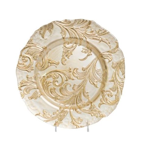 White and Gold Baroque Charger, 13"