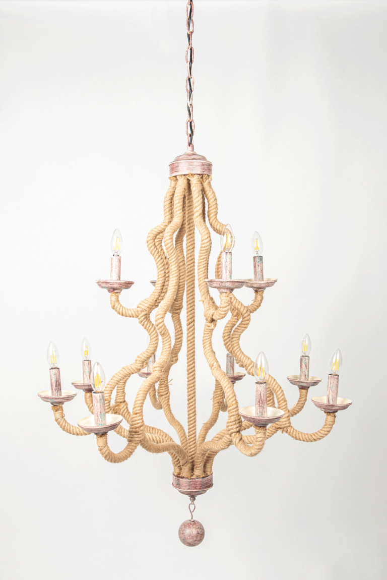 12 Light Hemp Chandelier Atlanta Party Rentals